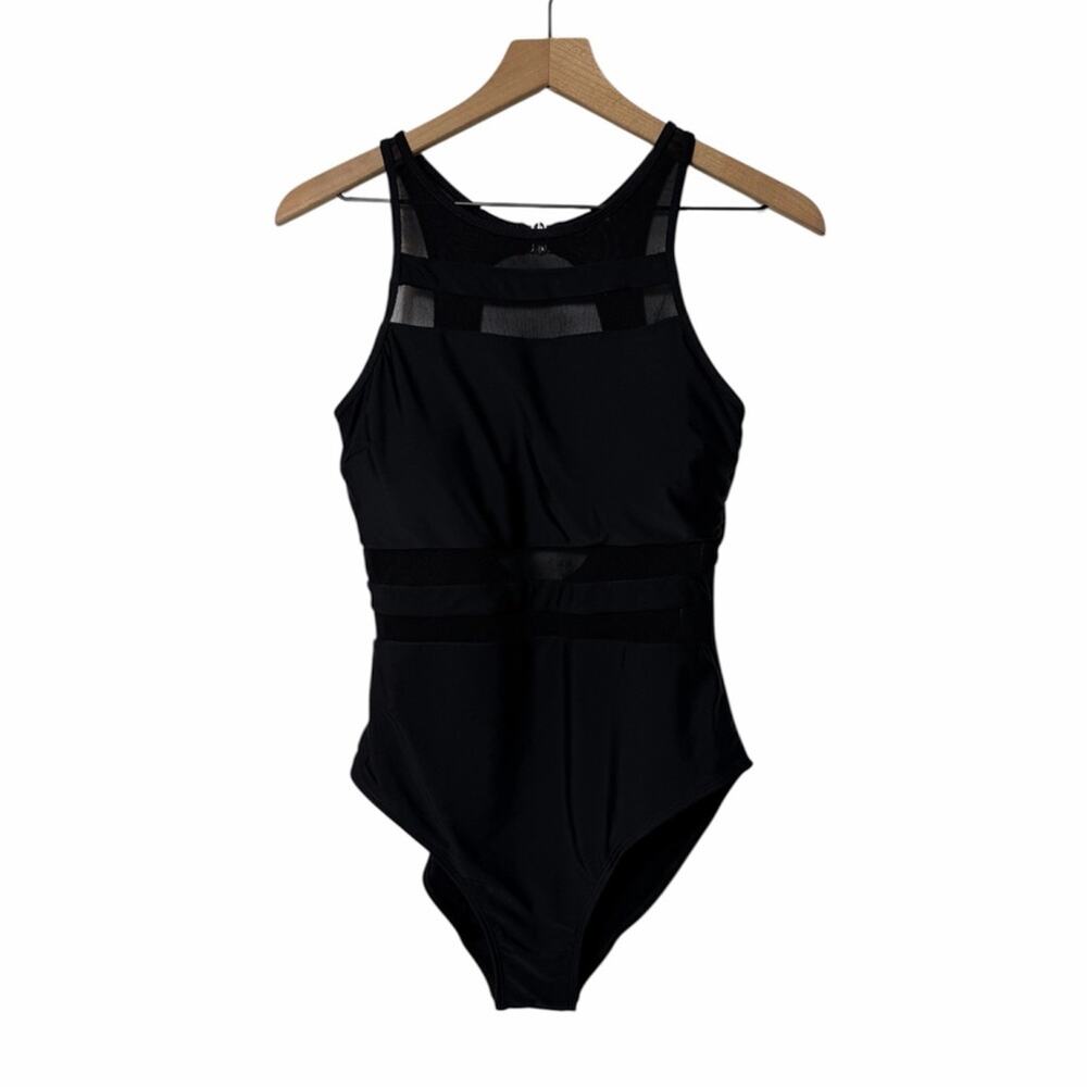 HOLIPICK BLACK MESH ONE PIECE SWIMSUIT WOMEN'S LARGE NEW WITH TAGS SWIMMING